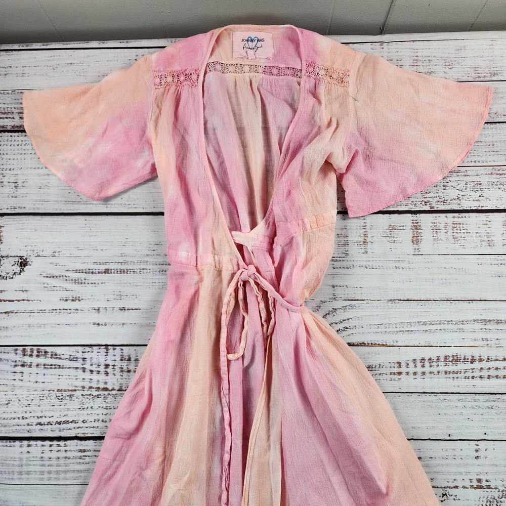 Johnny Was x Amanda Bond Fiona Wrap Maxi Dress XS Pink Tie Dye Cotton Boho‎